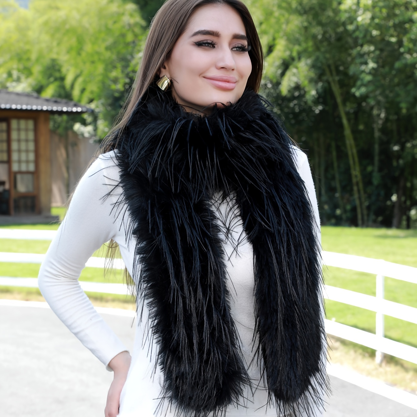 Faux Fur Collar Women's Neck Warmer Scarf Wrap Faux Fur Collar Detachable  Fluffy Scarf Collar with Button