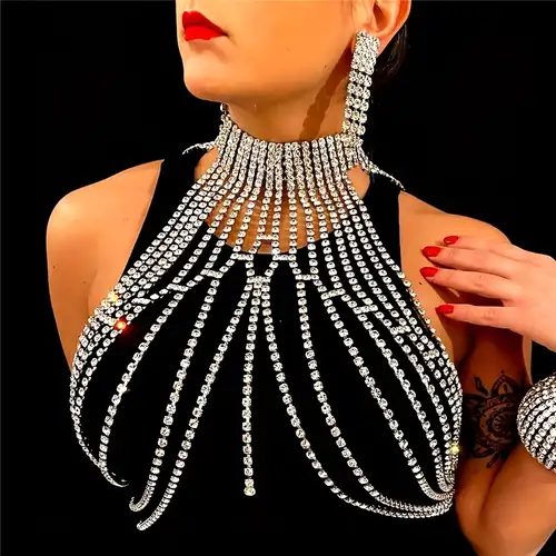 Festival Pearl Body Chain Bra Top Shoulder Necklace Collar Rave Body  Accessory