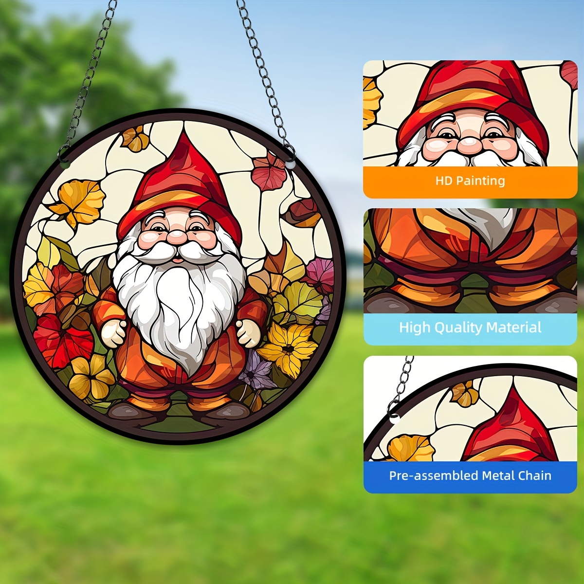 Gnome Stained Window Hangings Gnomes Christmas Elf Fall Home - Temu