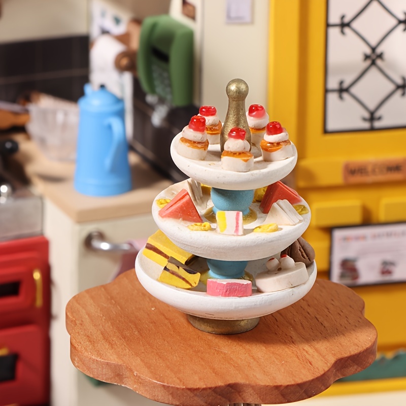 1 :12 ドールハウスミニチュア 3 層 スタンドペストリーパントレイ