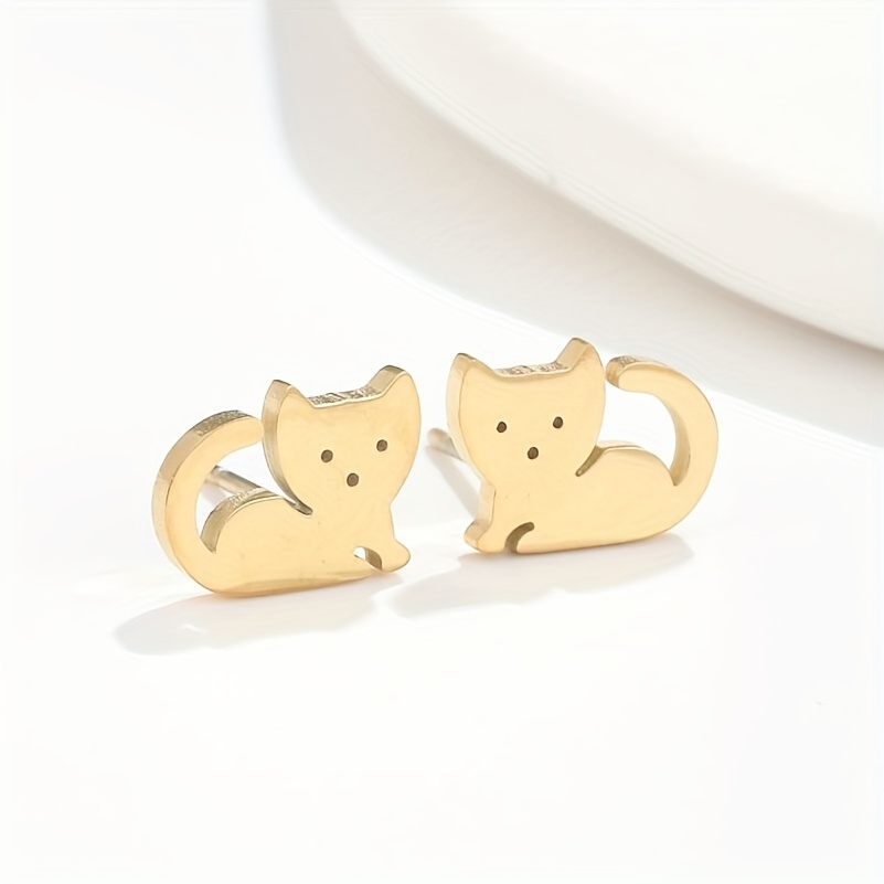 2pcs Pair Men's Style Earring Stud, Mini Animal Cat Earrings