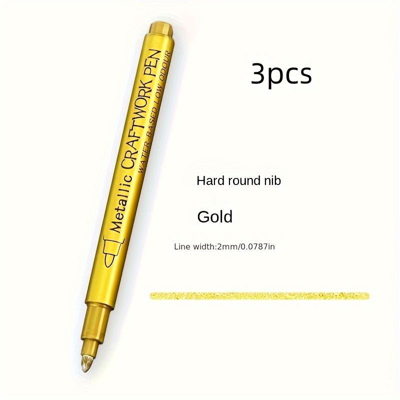 3pcs Metallic Marker Pen Set Golden Silvery Permanent Art Markers for Crafts