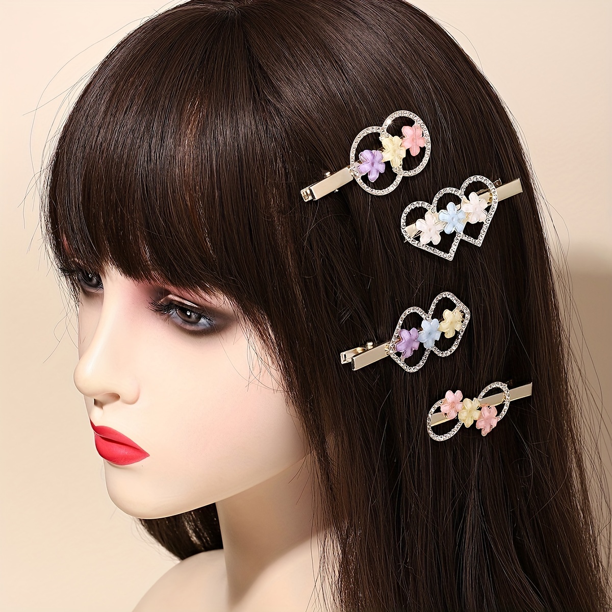 4pcs Flower Dress Up Clip Multiple Shape Mixed Color Hair Clip