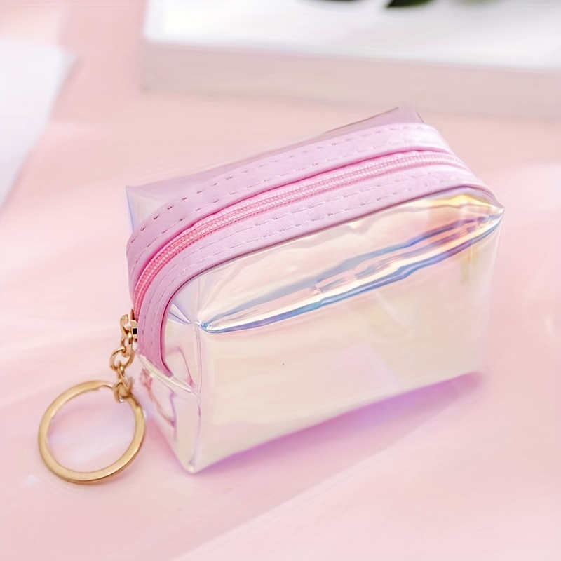 Transparent Coin Pouch Wallet Pouch,Coin Purse Fashion Lipstick Bag Pink  Transparent with Keychain Sequin Mini Comestic Bag(Pink)
