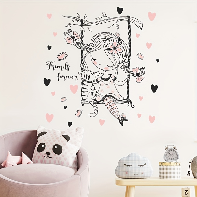 Stickers chambre fille, autocollant mural bébé, princesse, petite fille sur  la balançoire -  Canada