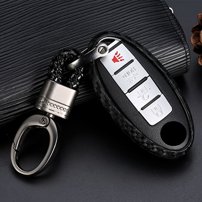 Porte-clés de voiture en cuir PU à motif de fibre de carbone