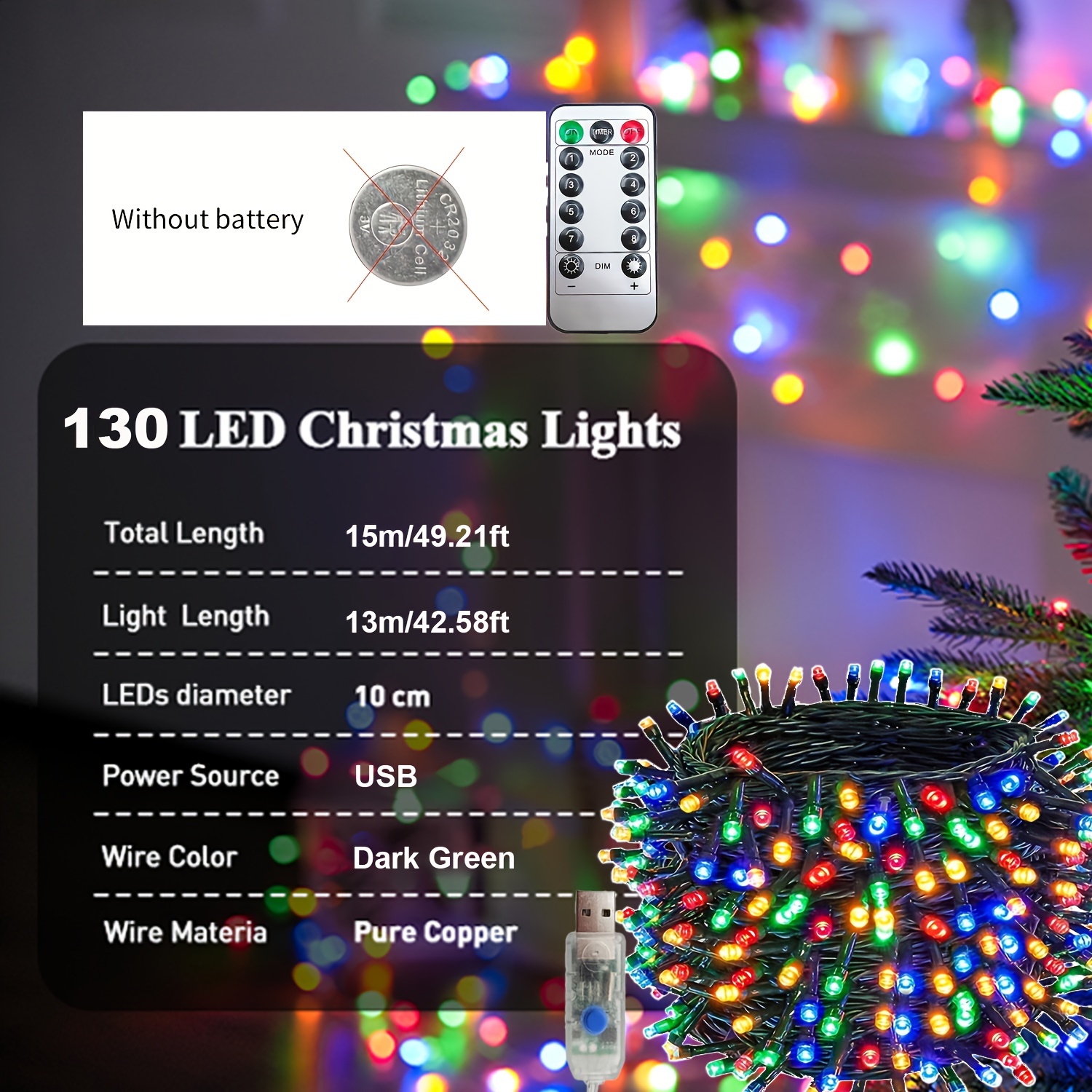 Easy Loop Multicolor Christmas Tree Lights With Remote Control 14 functions