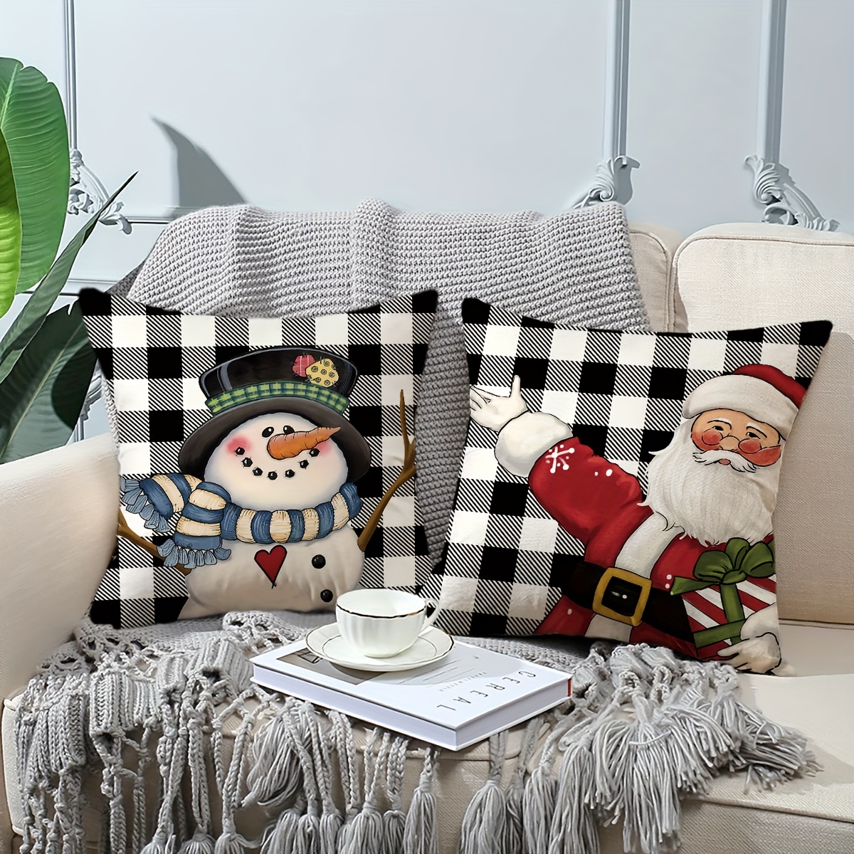 Christmas Decorative Pillows Case Plaid Cushion Covers Farmhouse Holiday  Living Room Home Decoration Housse De Coussin