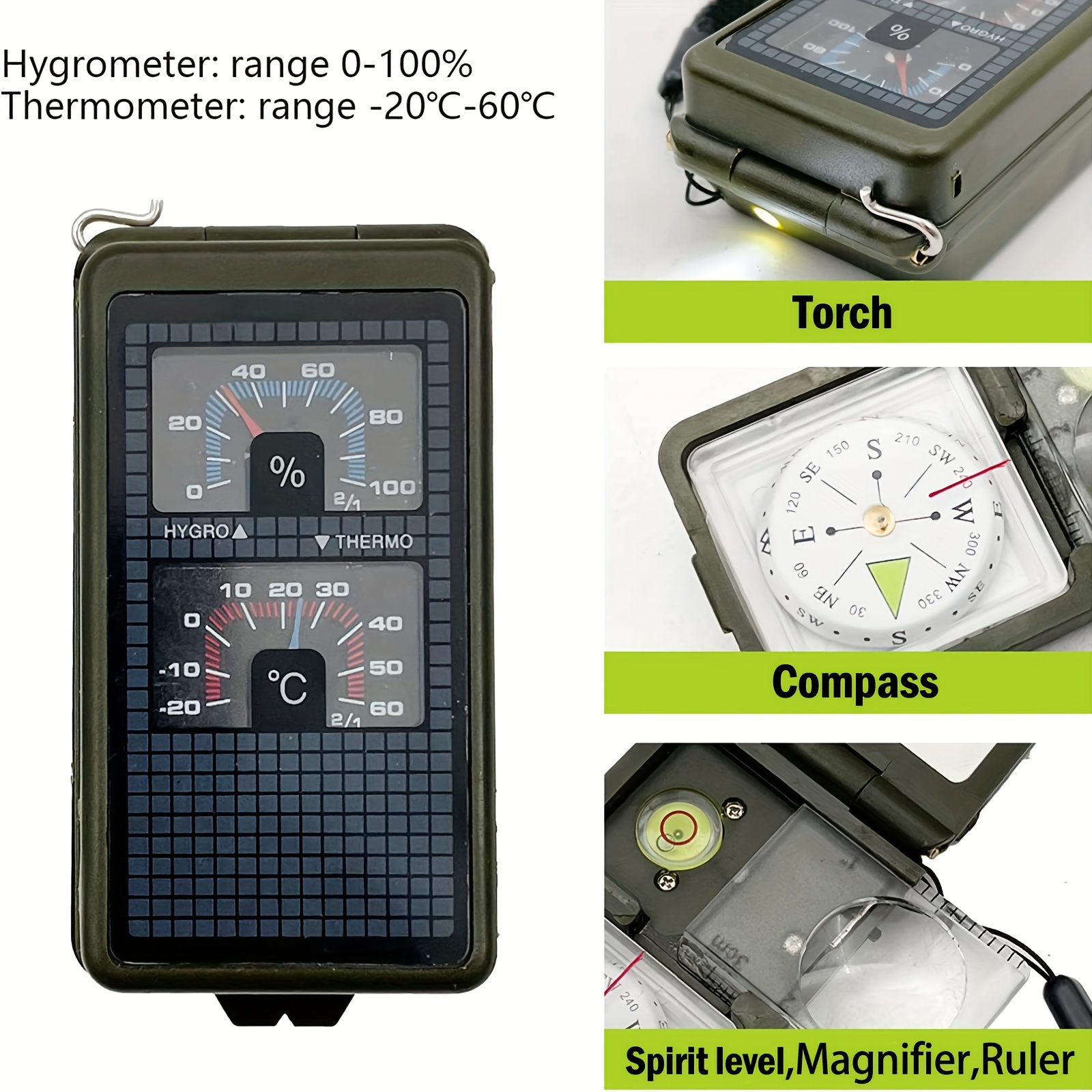 Ultimate Survival Compass With 10 Functions - Humidity Meter, Thermometer,  Whistle, Led Flashlight, Igniter, Level Gauge - Perfect For Hiking, Camping,  And Outdoor Adventures - Temu