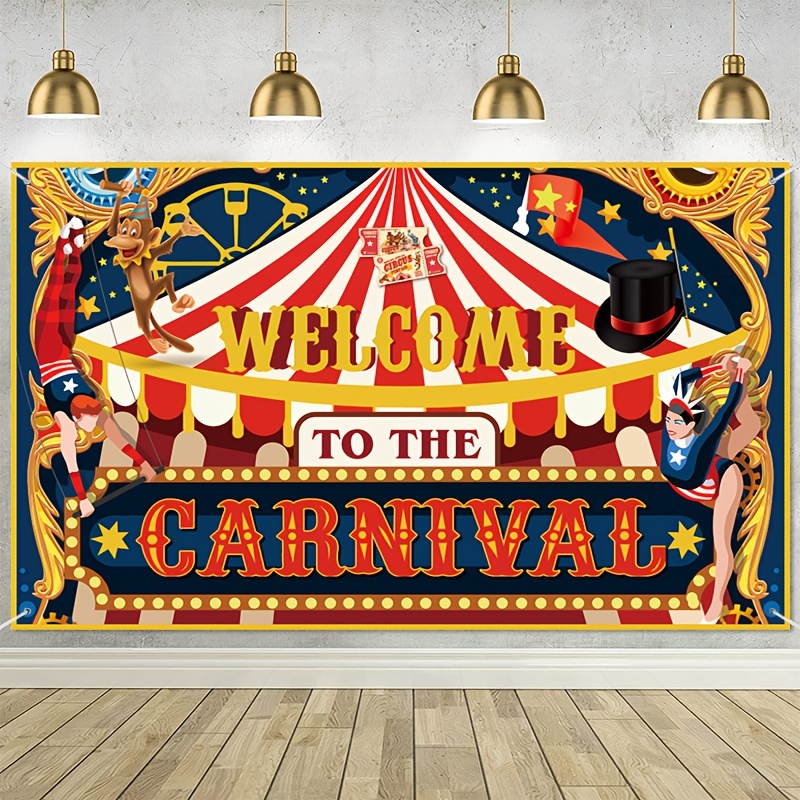 Kit de decoración de mesa de carnaval de 45 piezas, decoración de soporte  de concesión de carnaval, falda de mesa a rayas blancas y rojas, pancarta  de