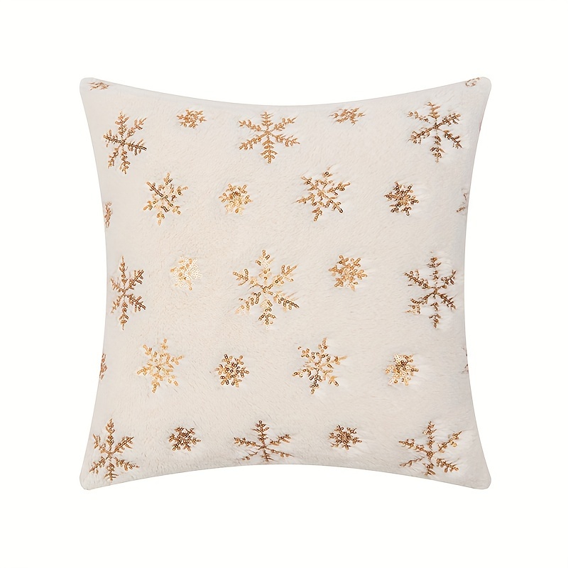 White Christmas Throw Pillow with Silver Sequin Snowflake