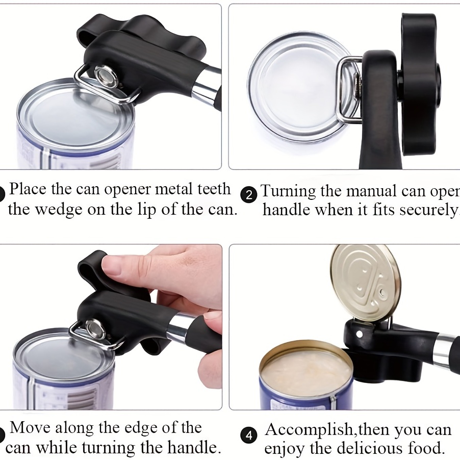 Can Opener Smooth Edge Manual, Can Opener Handheld, No Sharp Edges with Soft Grips, Food Grade Stainless Steel Cutting Can Opener, Professional