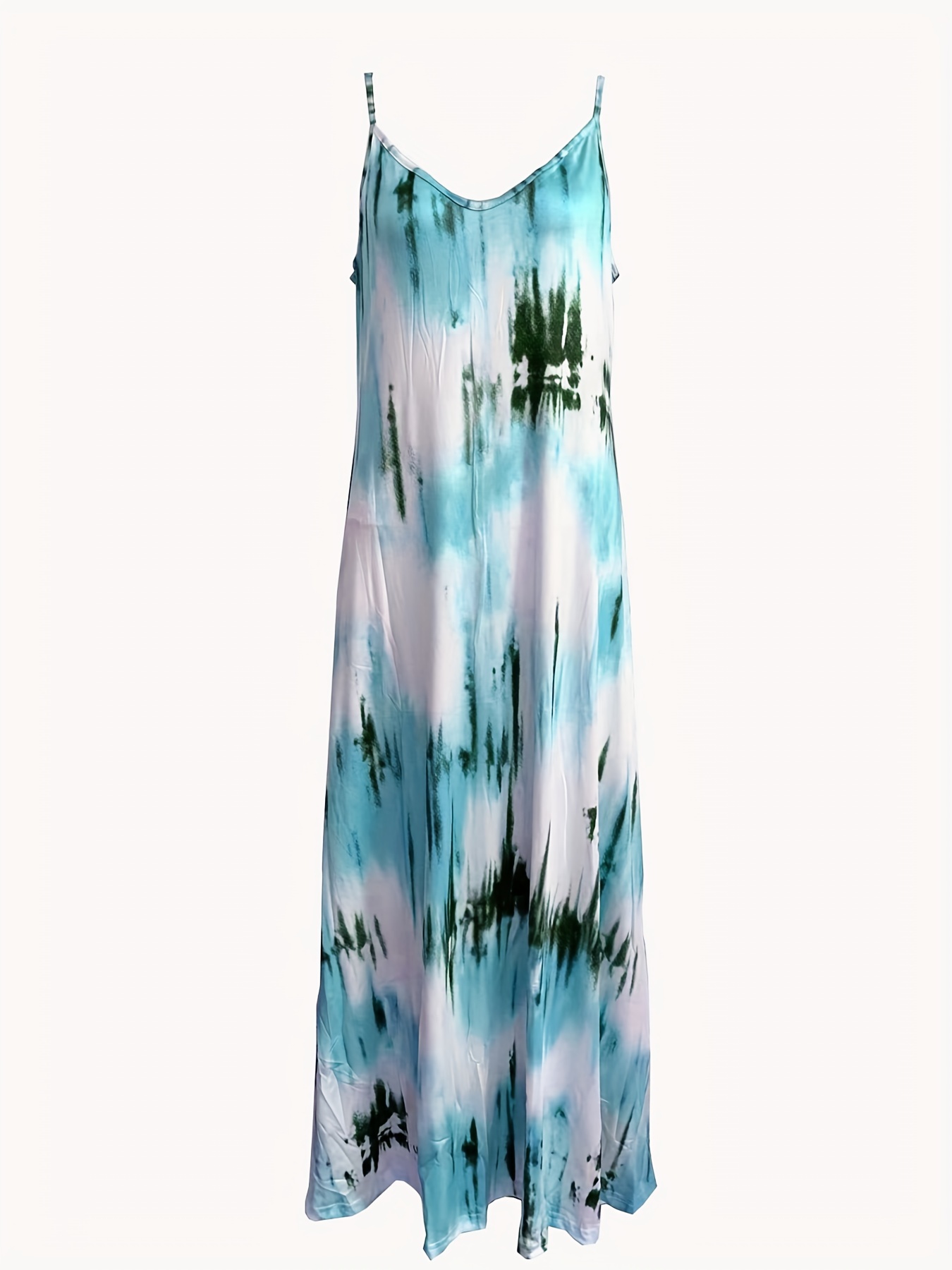 Tie Dye V Neck Maxi Dress Medium Stretch Loose Cami
