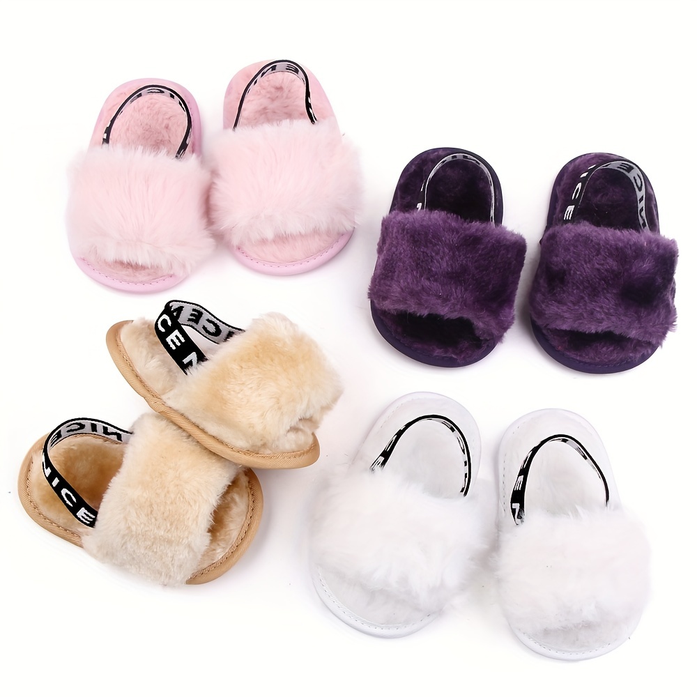 

Adorable Furry Soft Slip-on Sandals For Baby Girls - Non-slip First Walker Shoes For Newborn Infants!