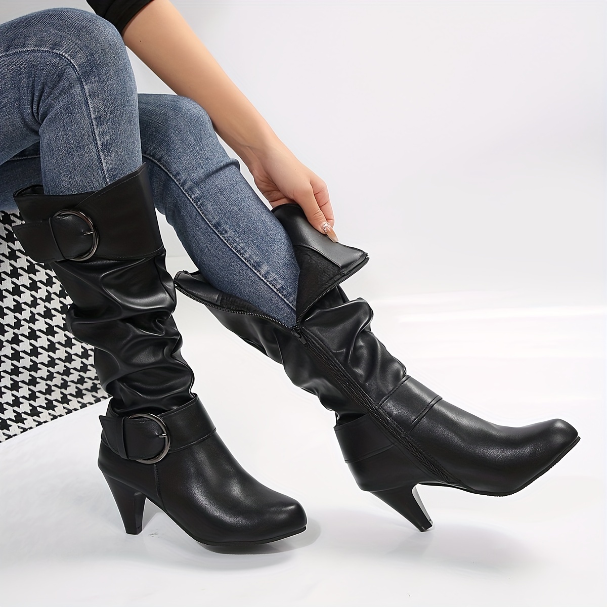 slouchy high heel boots