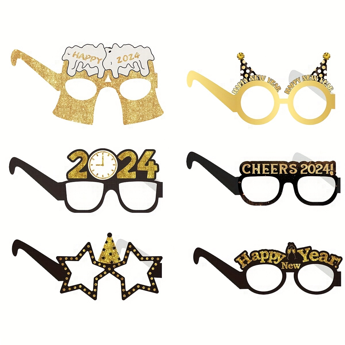 Nochevieja Gafas doradas Cartulina de papel 2024 Kit de accesorios para  fotomatón para fiesta de Nochevieja 10 unidades -  España