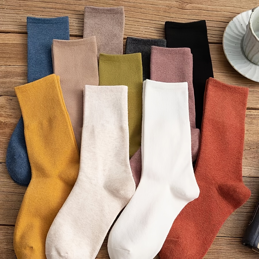 

11 Pairs Solid Color Socks, Retro & Comfy Mid Tube Socks, Women's Stockings & Hosiery