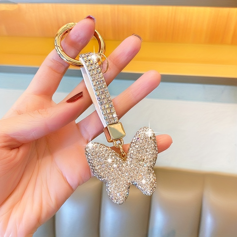 Alloy Rhinestone Golden Butterfly Keychain Fashion Cute Bag - Temu
