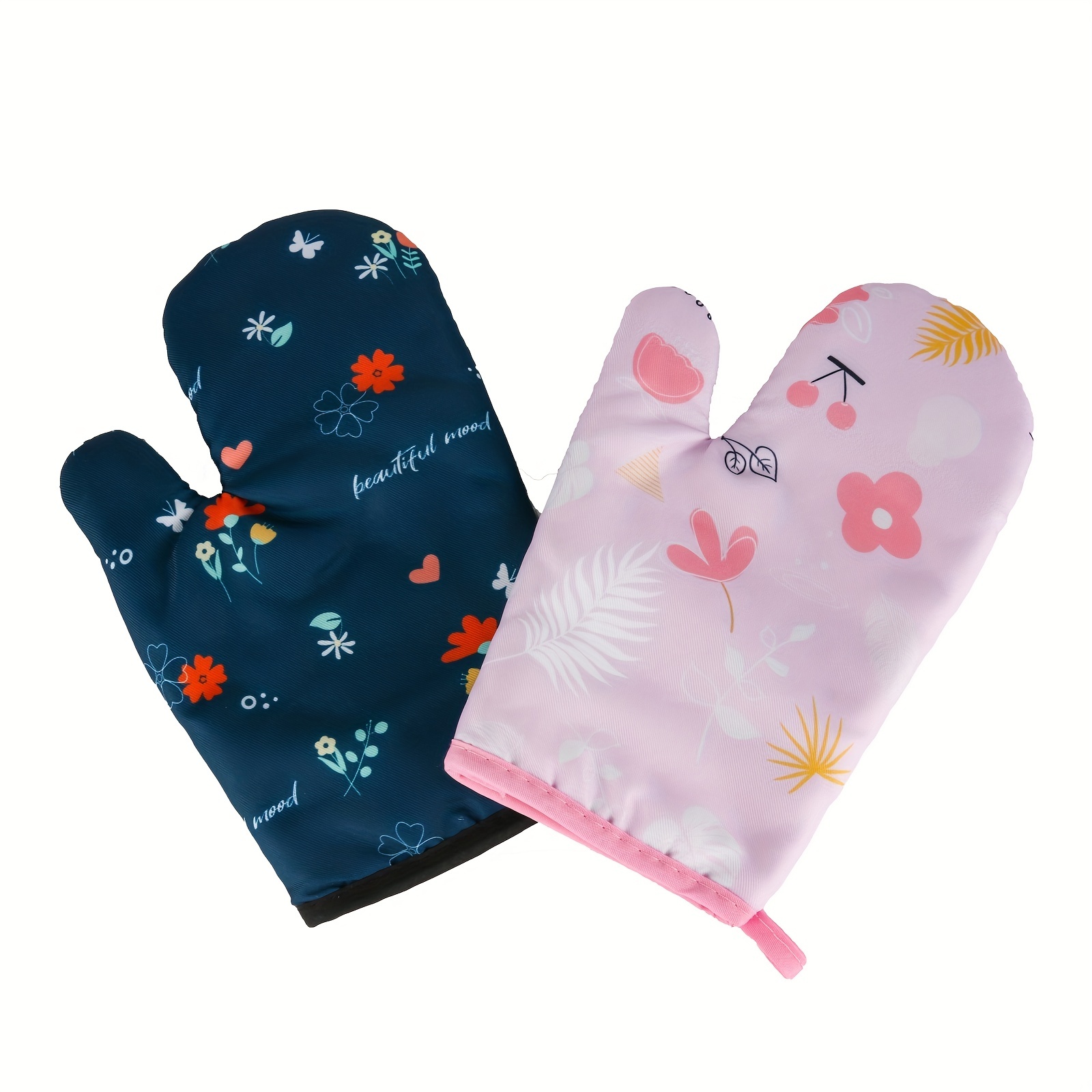 Blue- Silicone Oven Mitt, Heat Resistant Pot Holders, Flexible Oven Gloves, 1 Pair Heart Pattern