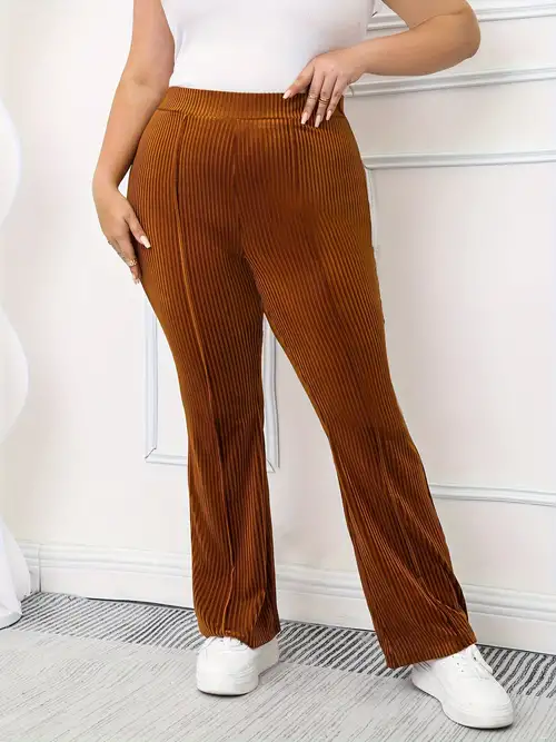 Plus Size Elegant Pants Women's Plus Solid Velvet Elastic - Temu