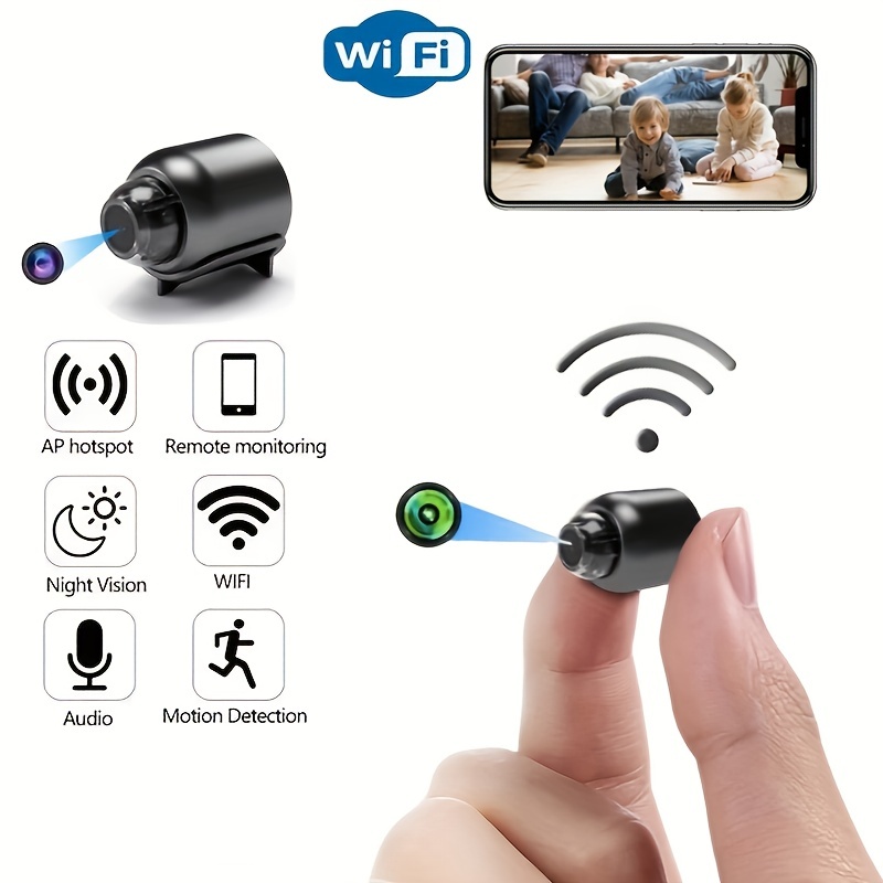 Mini caméra espion sans fil, caméra de surveillance de sécurité HD 1080P  avec vision nocturne, détection de mouvement pour la maison, la voiture, le