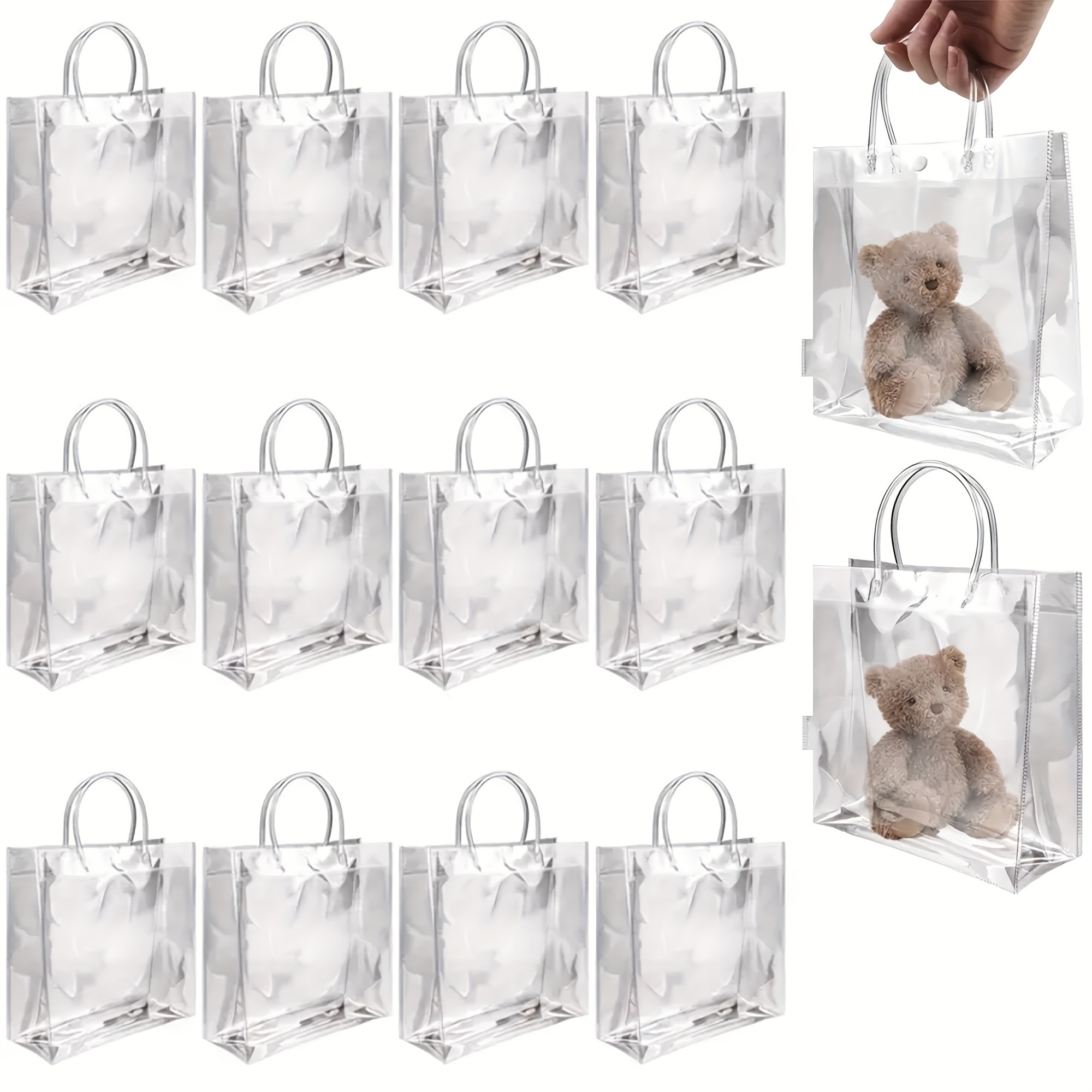 Paquete de 2 bolsas de regalo transparentes con asa, bolsas de regalo de  PVC transparente de 11 x 4 x 10 pulgadas, bolsa de plástico grande, bolsa  de