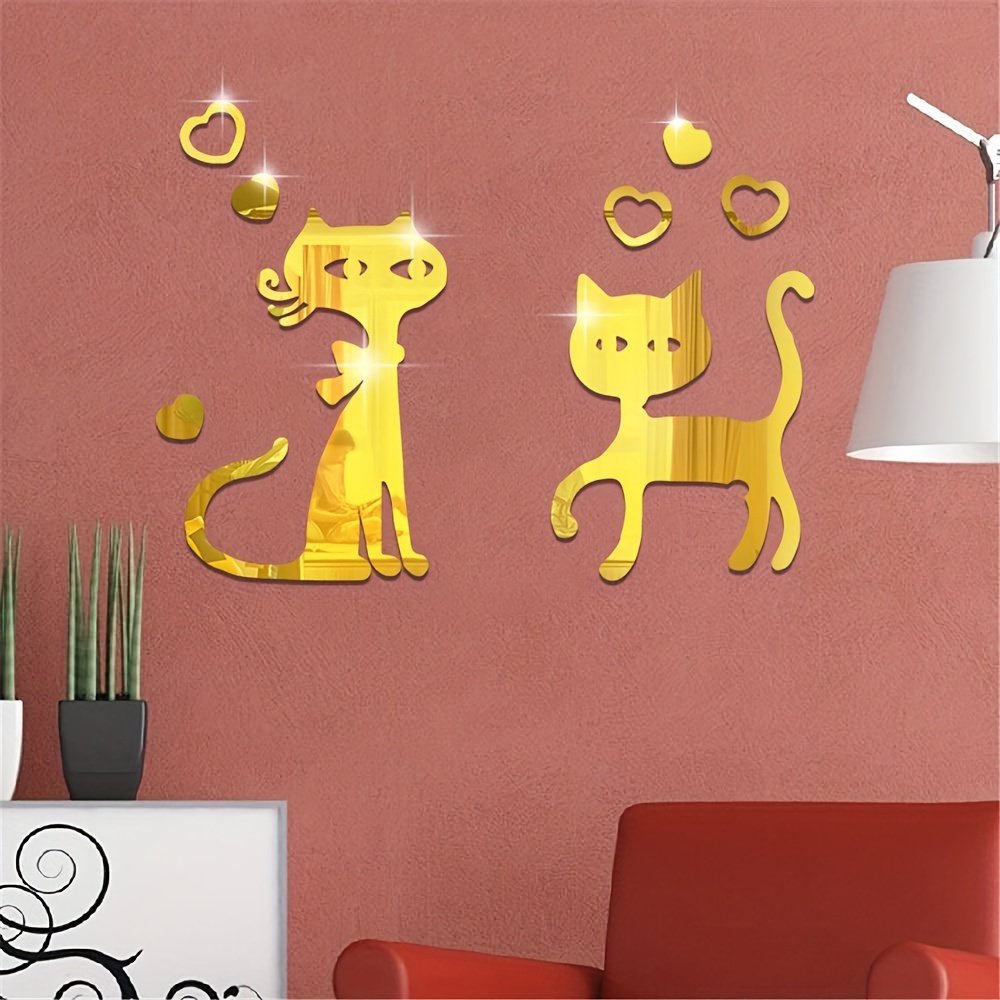 Cute Cat Shaped Mirror Wall Sticker Plastic Mirror Wall - Temu