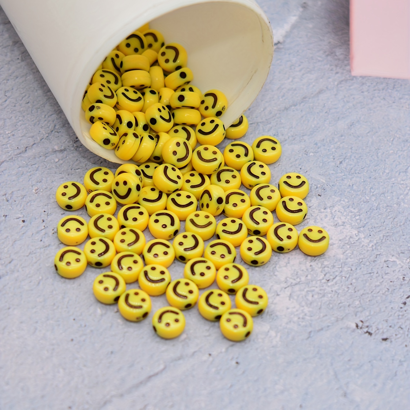 Smiley Face Round Beads, Emoji Beads, Happy Face Beads, Plastic