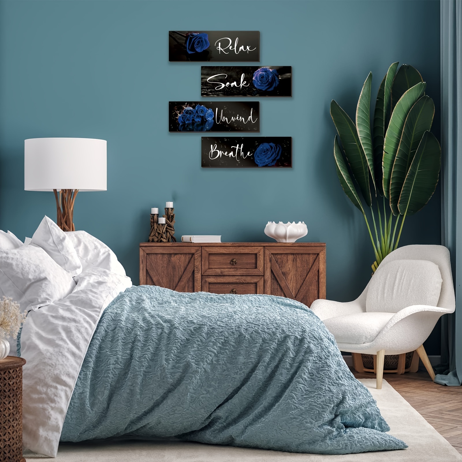  Divertido póster artístico de pared de baño, decoración de  pared de baño azul, cuadros de flores azul marino para el baño, decoración  rústica de pared de baño vintage, decoración de baño