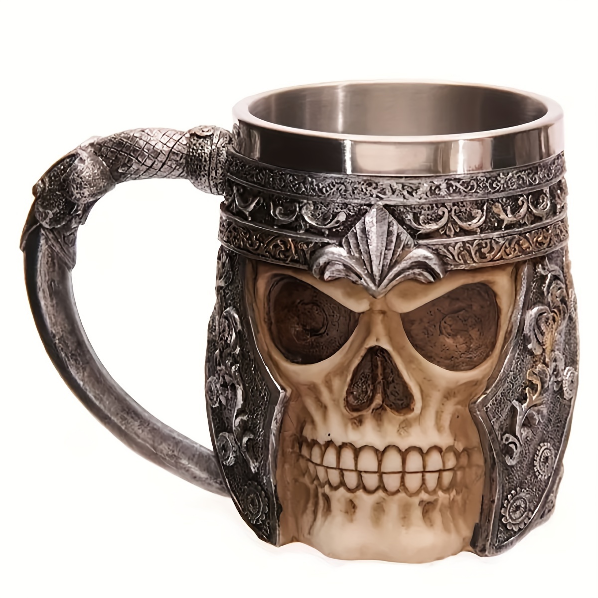 1pc Stainless Steel Skull Warrior Beer Coffee Mug Beverage Drinking Cup  Best Gift For Birthday Men Woman Halloween Party Cup Day Of The Dead Gifts