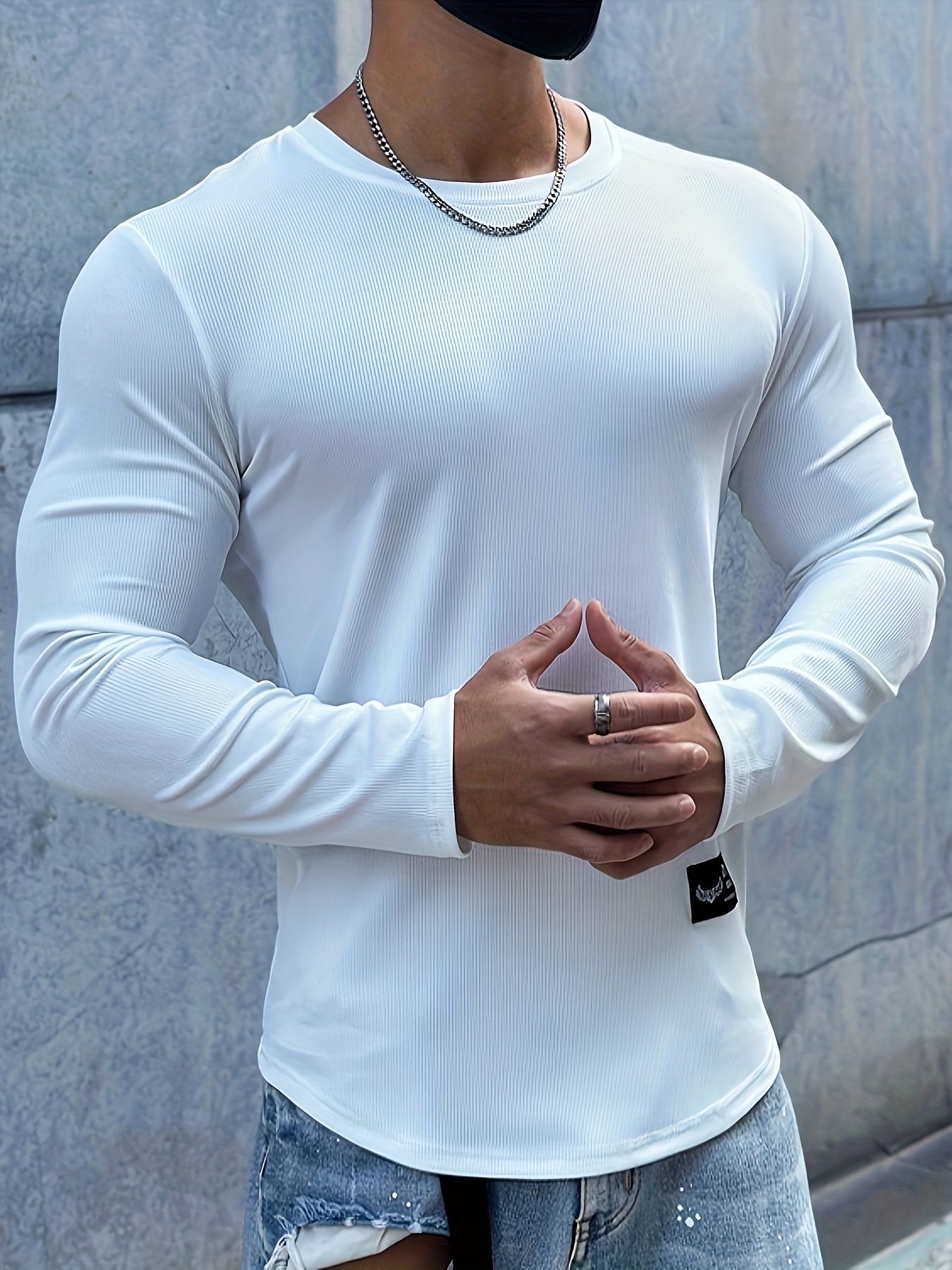 Male Summer Solid Print T Shirt Turn Down Collar Raglan Sleeve Tops T Shirt  Mock Neck Shirts for Men