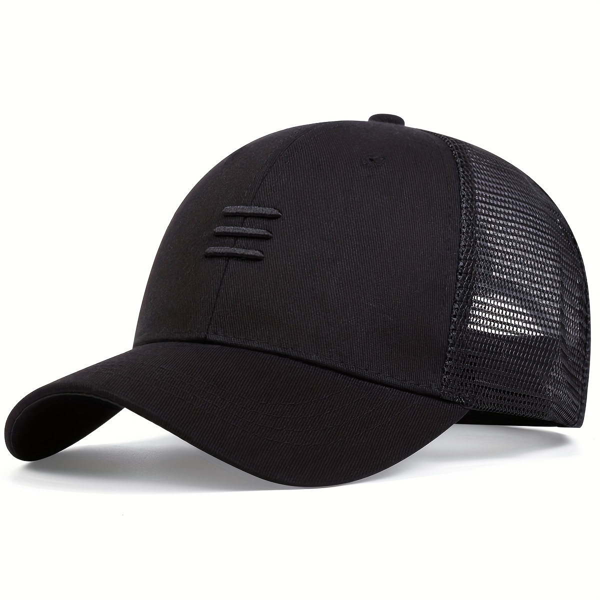 

Triple Stripe Embroidery Baseball Cap Trendy Solid Color Unisex Mesh Trucker Hats Adjustable Breathable Sun Hat For Women & Men