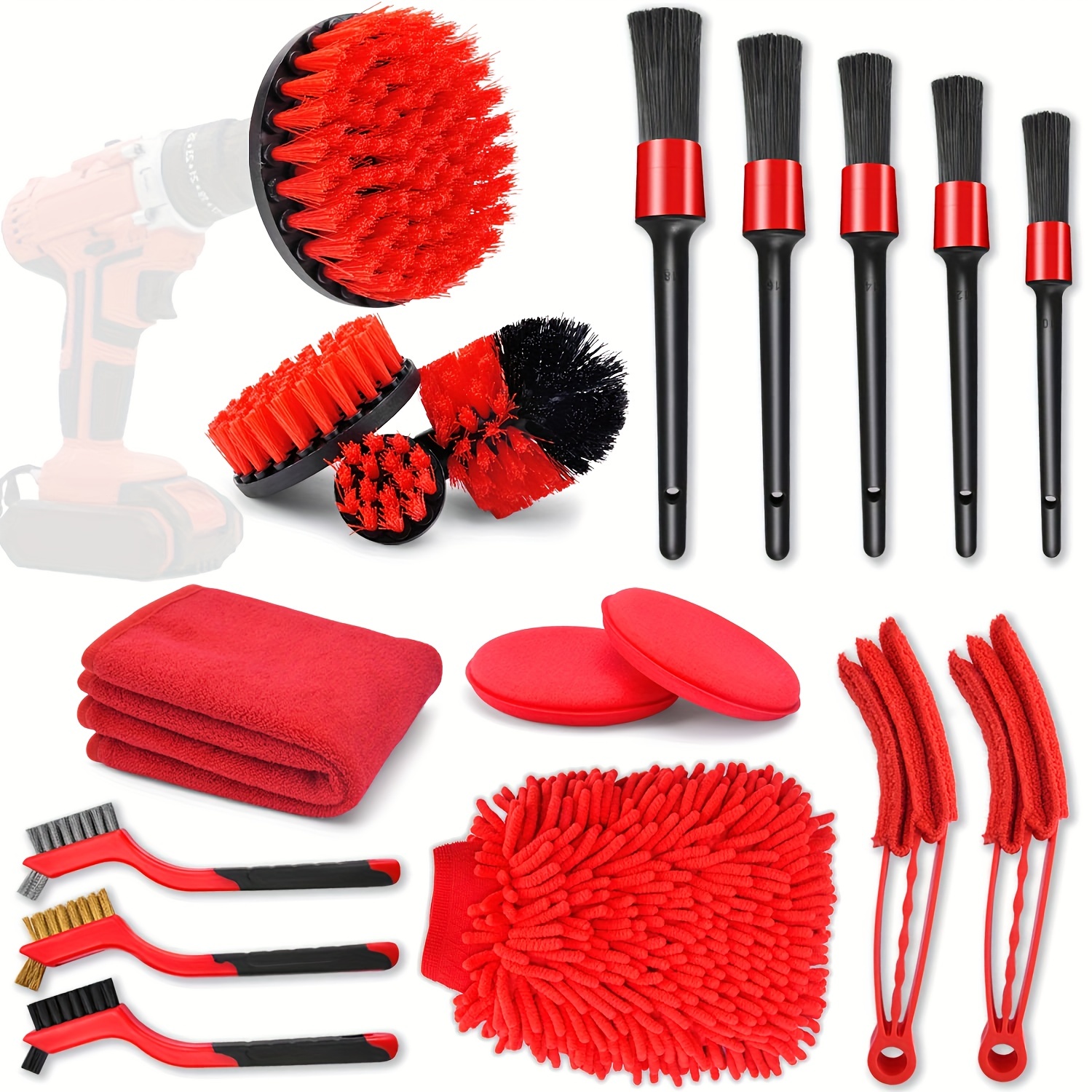 Car Detailing Brush Set, Cleaning Tools Auto Detailing Drill Brush Set Car  Wash