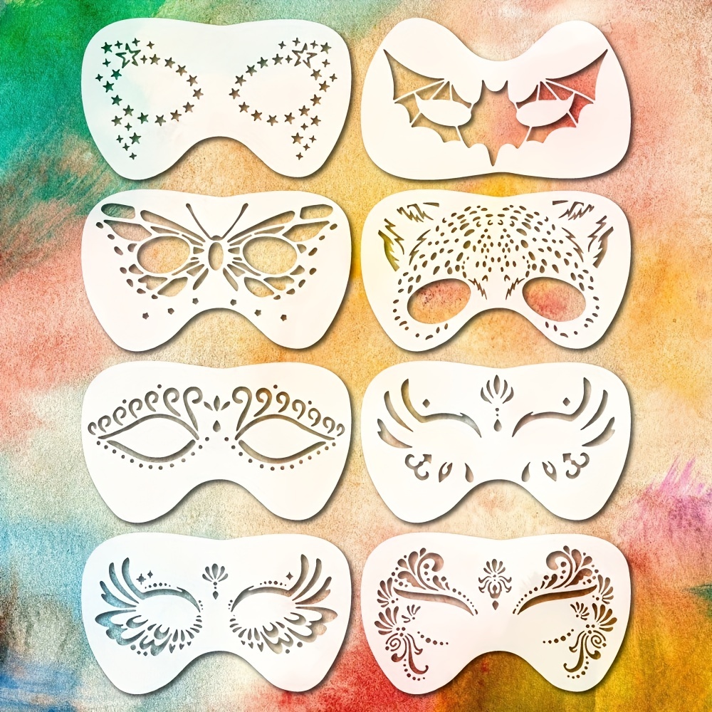 68 Pcs Face Paint Stencils Kit, 48 Face Painting Stencils 10 Stickers and  10 Painting Brushes Halloween Mask Stencils Reusable Makeup Templates for