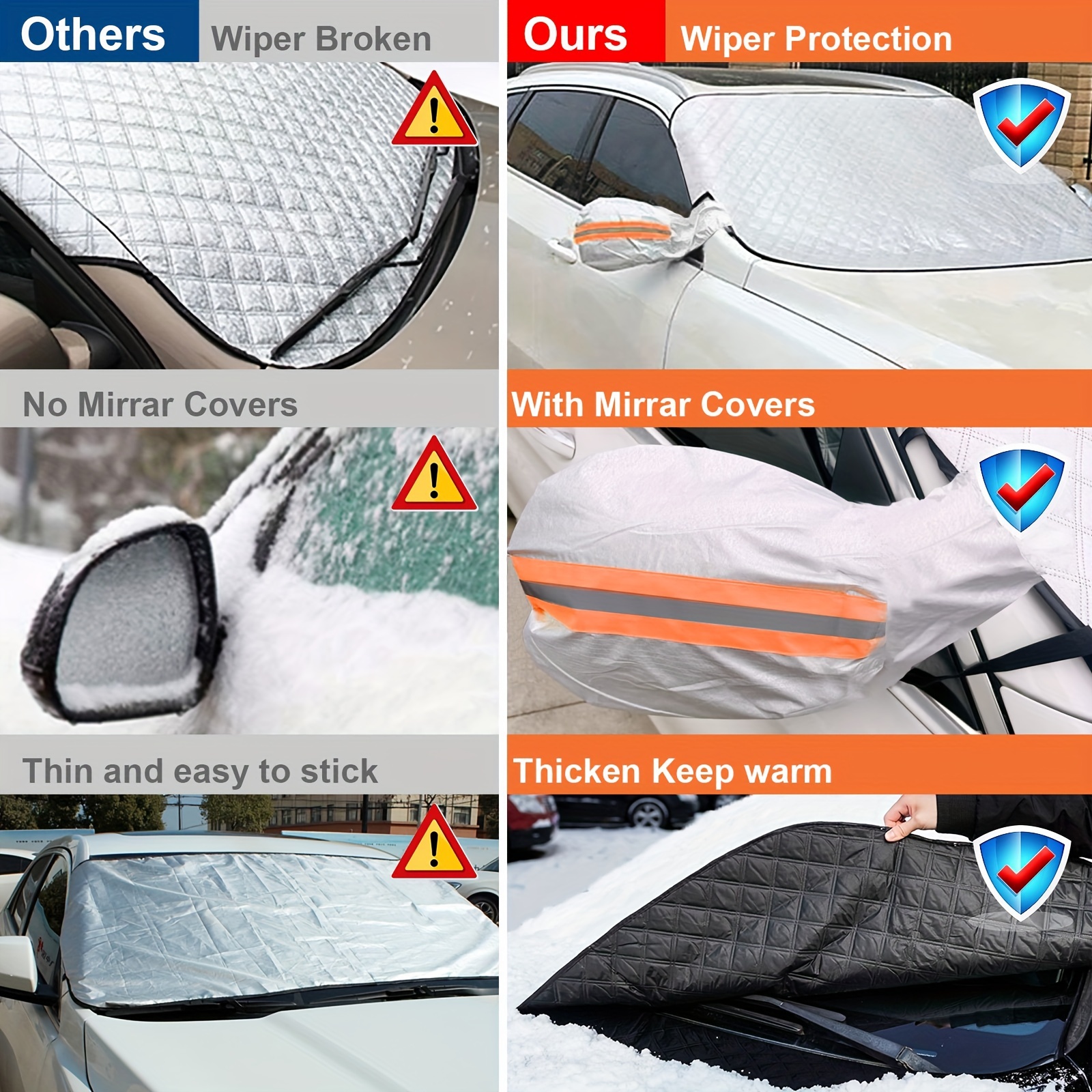 1 Set Car Windshield Snow Cover With Side Mirror Cover, 4 Layers Winter  Frost Protection For Any Weather, Windscreen Covers With Magnetic Edges