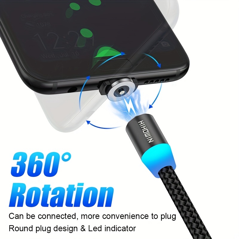 Fast Charging Cable 3in1 360° Round For Iphone /Android Magnetic