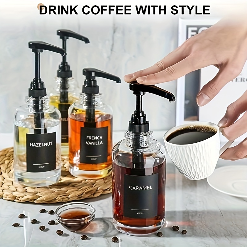 1 Set Coffee Syrup Dispenser for Coffee Bar, Coffee Pump Dispenser, Glass  Syrup Bottle w. Pump, 16.9 oz 500 ml, Set of 2, Gold Upgraded Pump