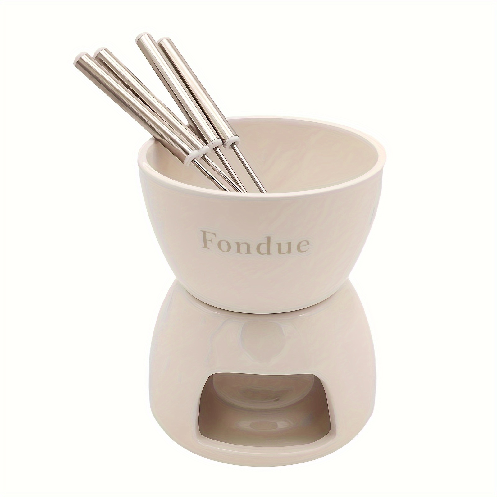 Ceramic Cheese Fondue Set With Forks And Candle Chocolate - Temu