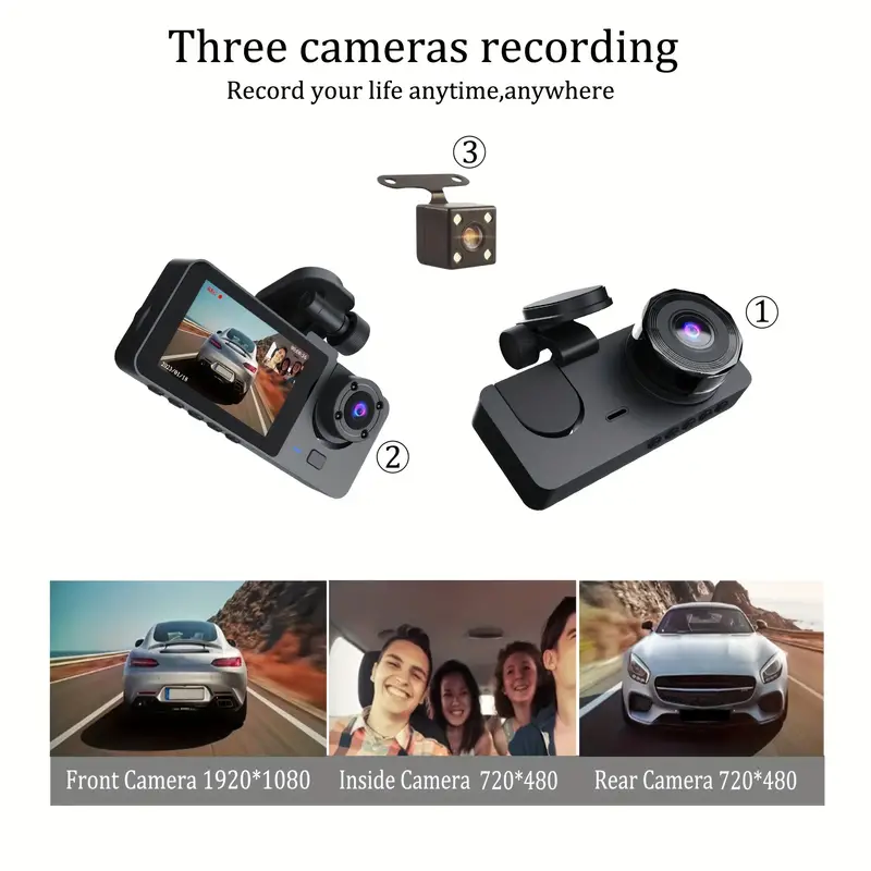 3 Channels Dash Cam Front And Inside And Rear dash Camera - Temu