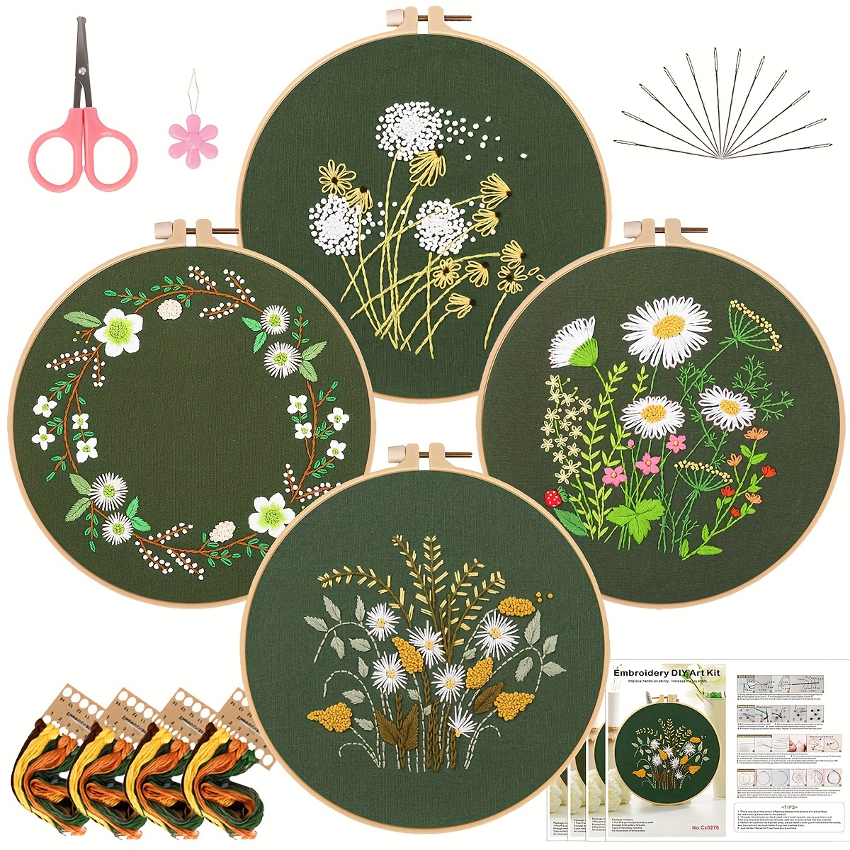 Flowers Pattern Punch Needle Embroidery Starter Kits Punch - Temu
