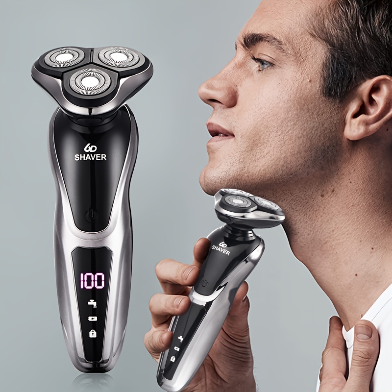  Maquinilla de afeitar eléctrica para hombres, afeitadora  eléctrica inalámbrica recargable 3D rotativa para hombres, afeitadora  húmeda y seca, maquinilla de afeitar impermeable para hombre para : Belleza  y Cuidado Personal