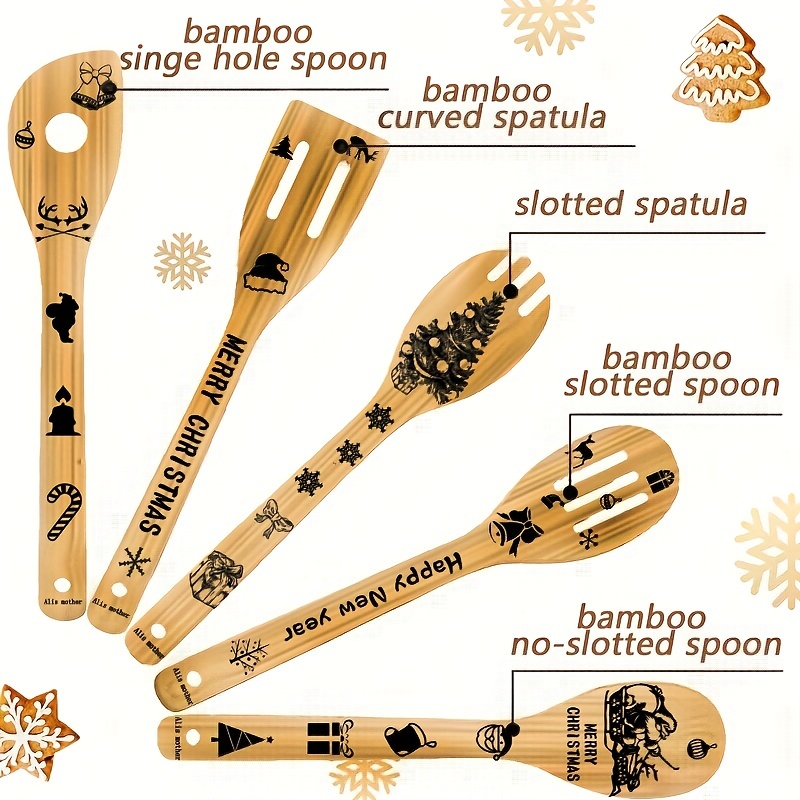 5pcs/set, Set Di Utensili Da Cucina In Legno Di Natale, Set Di Cucchiai E  Spatole Da Cucina Decorativi In Legno Per Feste A Tema Natalizio, Pentole