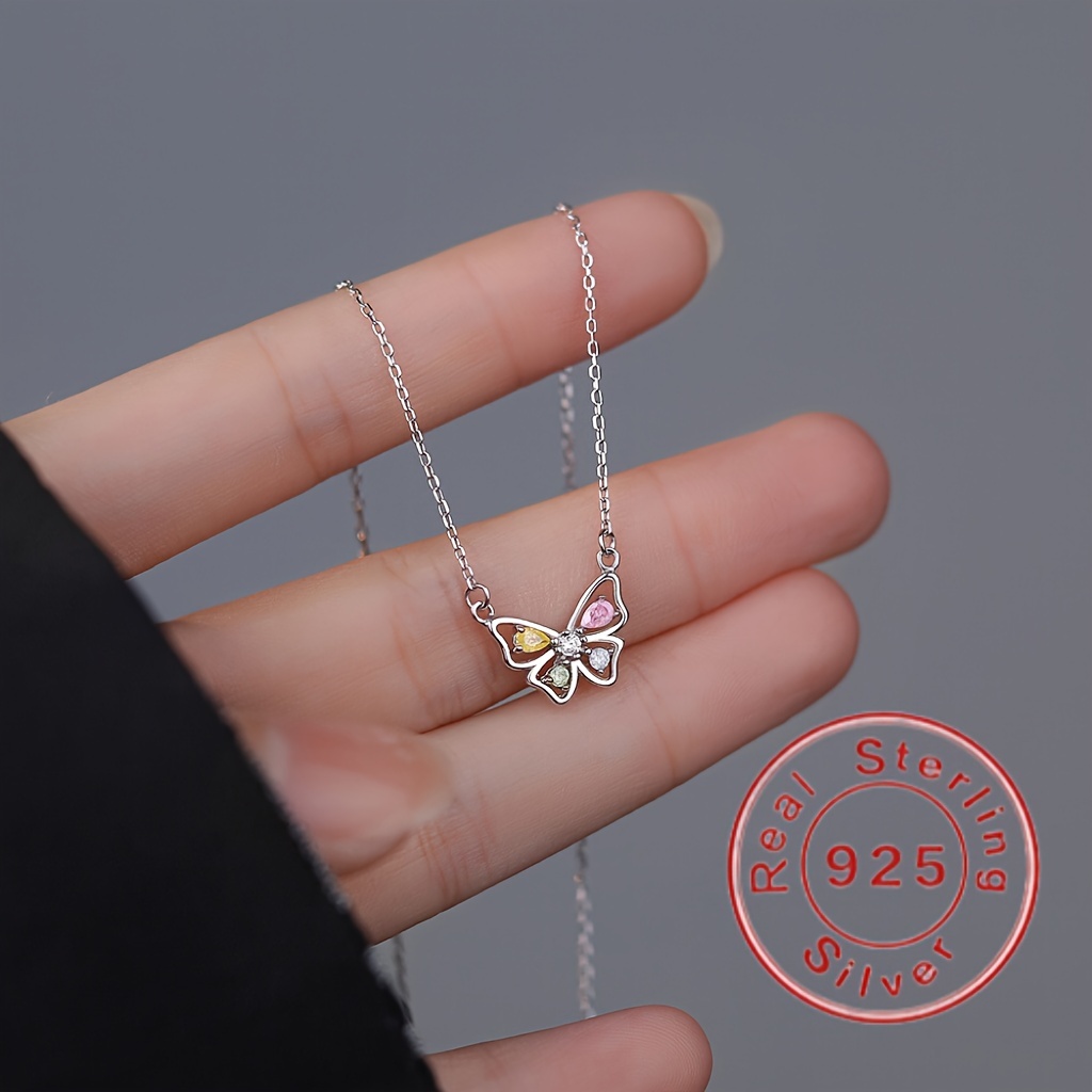 925 Sterling Silver Hypoallergenic Women's Necklace Butterfly Pendant  Clavicle Chain Neck Jewelry Gift