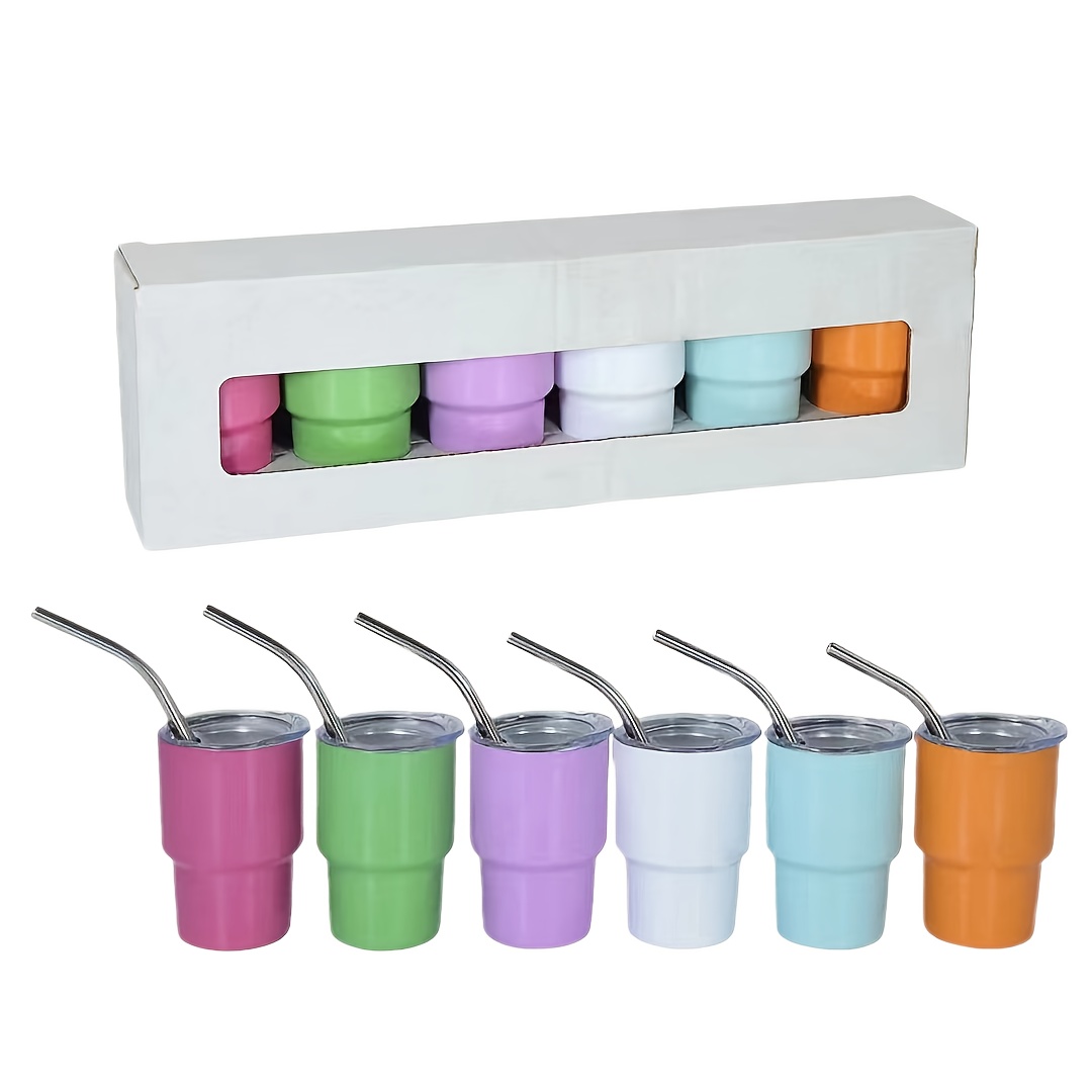 6pcs, 2oz Mini Tumbler Shot Cups, Double Wall Stainless Steel Shot Glasses  Tumbler With Straw For Espresso Coffee Whisky
