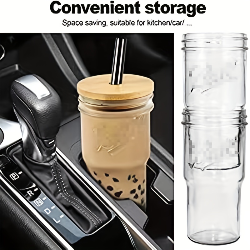 25oz Drinking Glasses w/ Bamboo Lids Glass Straw Cups Beer Iced