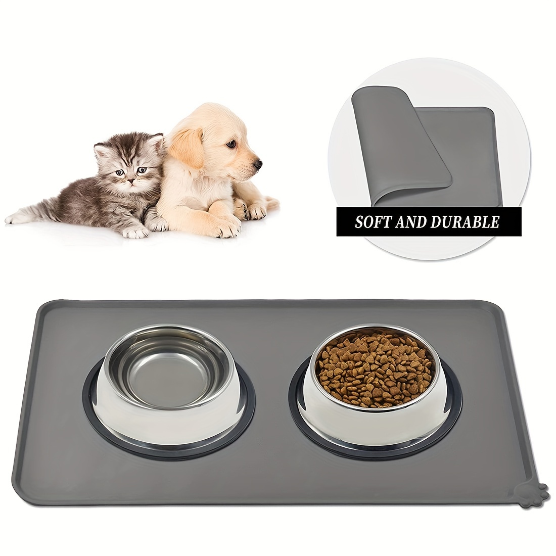 Silicone Waterproof Dog Cat Pet Feeding Mats, Non Slip, Easy Clean Pet Dog  Cat Bowl Mats Placemat 