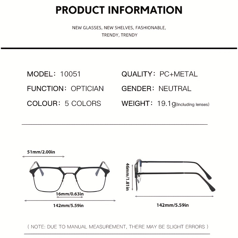 Gafas Bloqueo Luz Marco Cuadrado Doble Puente Lentes - Temu