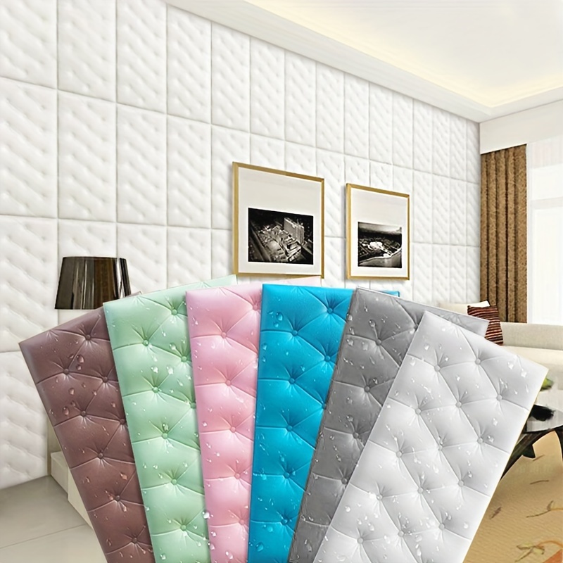 Panel de pared acolchado impermeable 3D, bolsa suave tridimensional,  autoadhesiva Tatami pegatina de pared, almohadilla de choque para cabeza de  cama