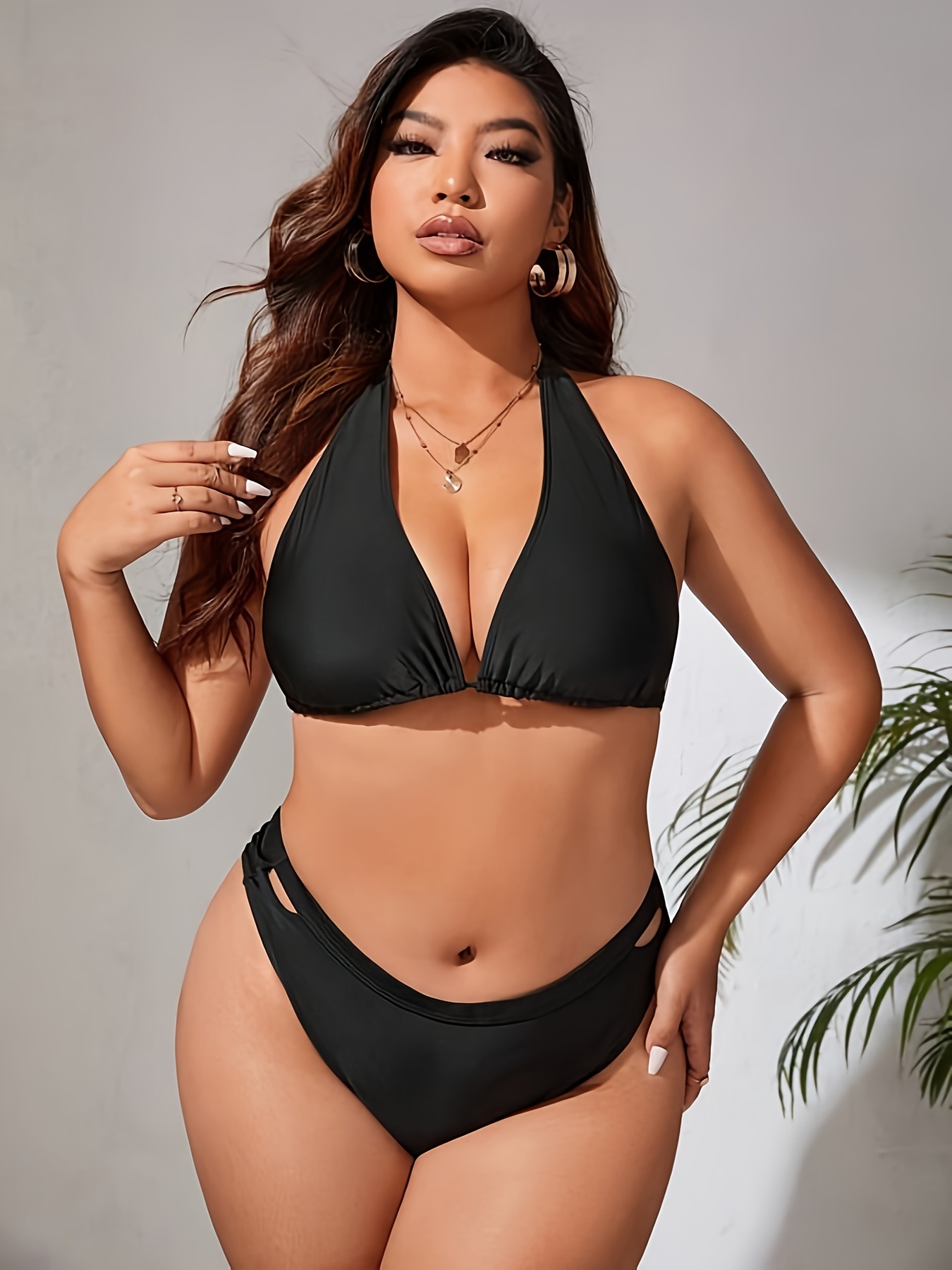 Plus Size Contrast Lace Solid Bikini Set Women's Plus Medium - Temu Israel