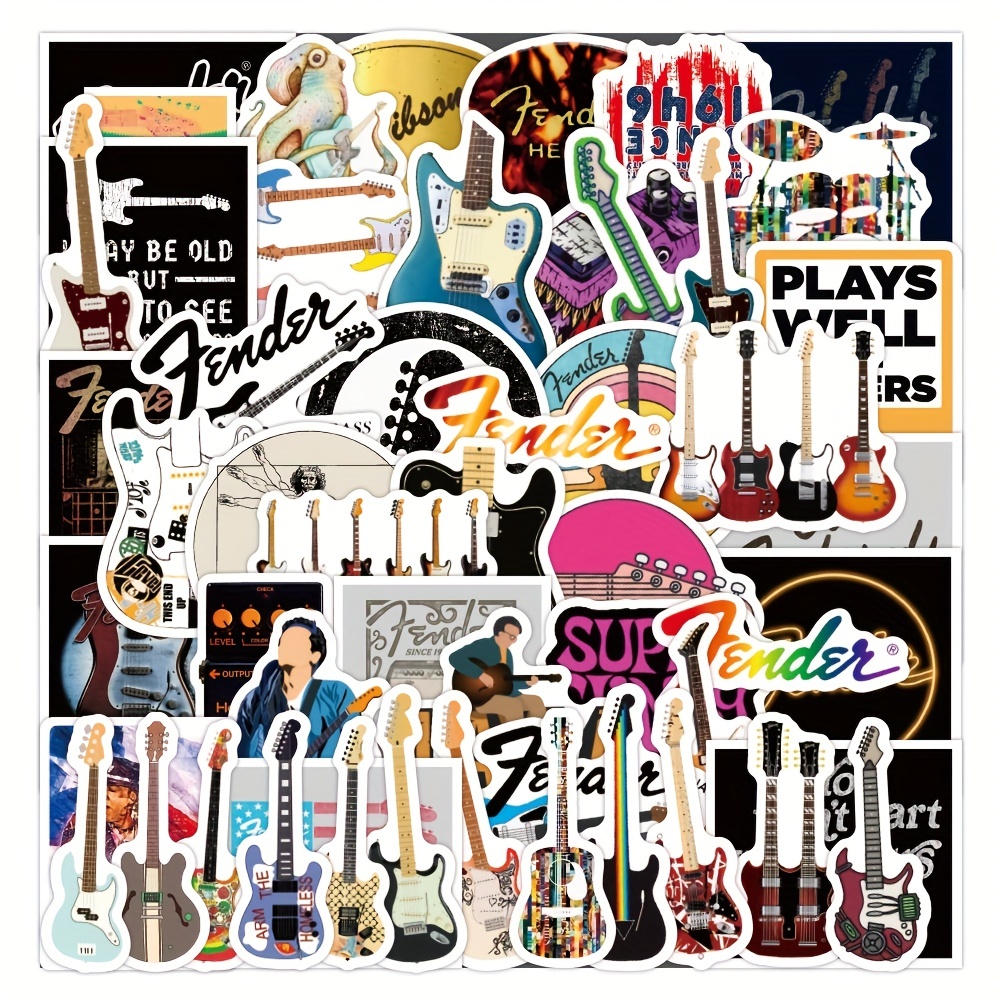 50pcs Love Guitar Stickers Fender Electric Guitar Stickers, Water Bottle  Waterproof Cool Aesthetic Vinyl Laptop Luggage Skateboard Computer Stickers  F